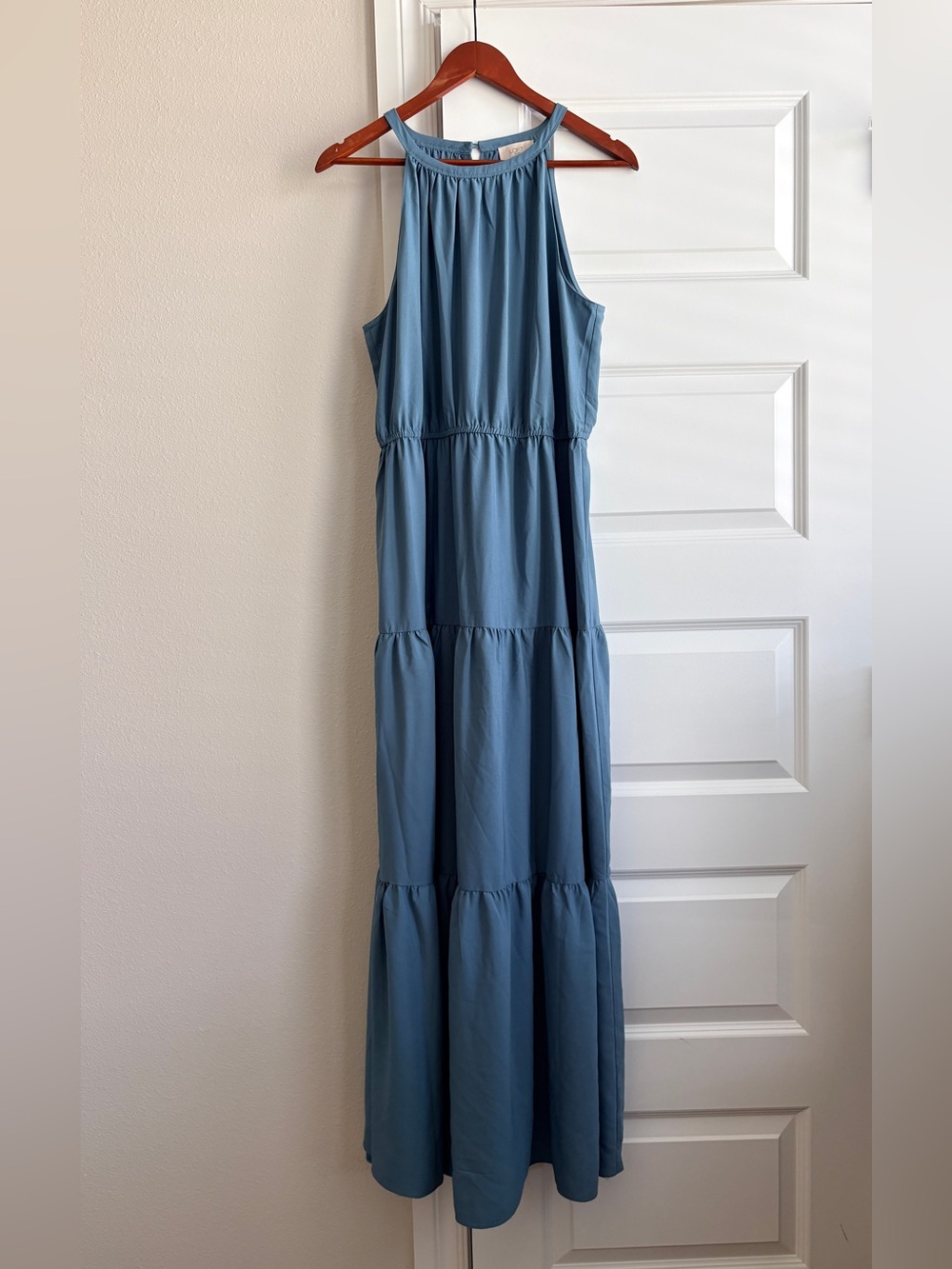 LOFT Sleeveless Tiered halter Maxi Dress in Dusty Blue 16 XL